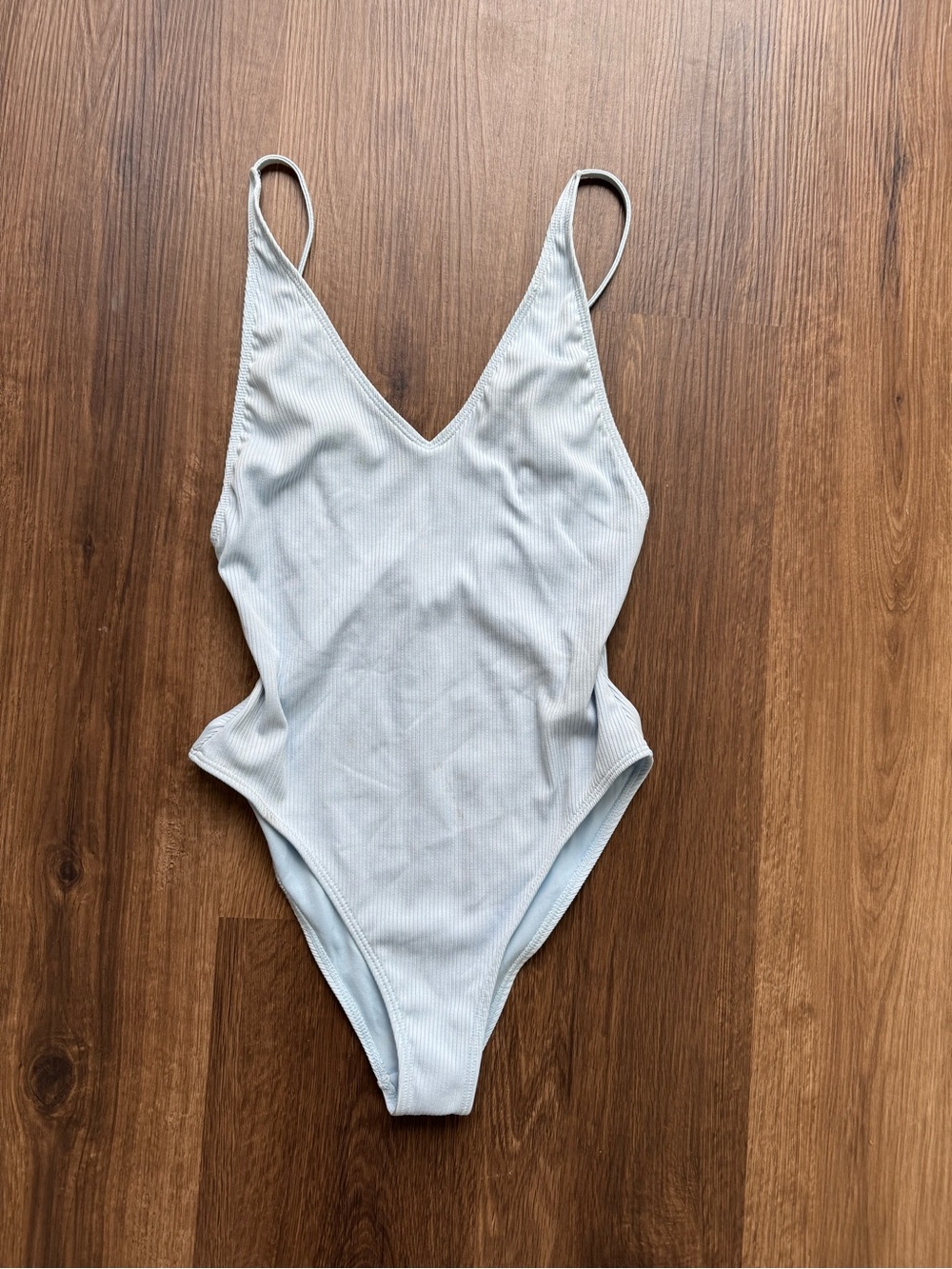 Light Blue Ribbed One-Piece Swimsuit
